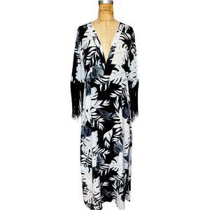 Touché Balnéaire Black White Tropical Leaf Dress Size S